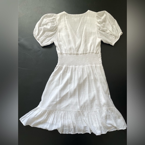 Express Clip Dot Ruffle (Faux) Wrap Dress | White/XS - Picture 10 of 16